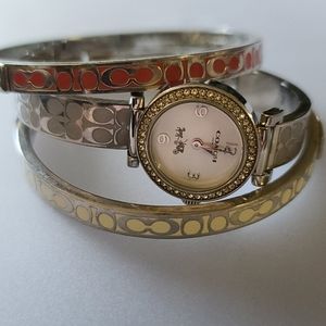 Coach Bracelet and Watch Set Silver Cream Pink